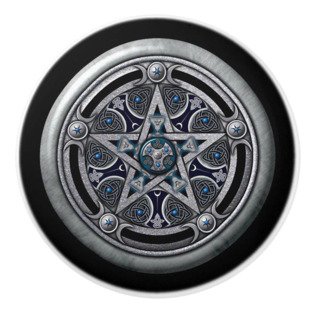 Door Knobs: Silver Pentacle Ceramic Knob (Front)