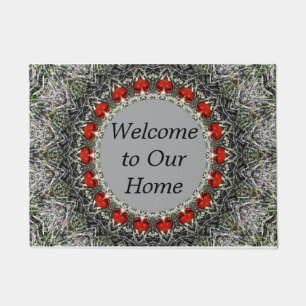 Door Mat in Red and Grey Mandala Look