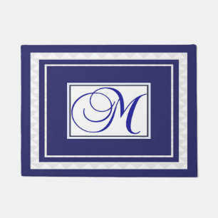 Door Mat Initial M Monogram Blue White