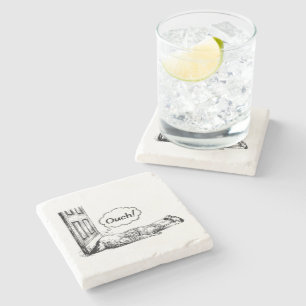 Door Slam Disaster “Ouch!” Comic Illustration Stone Coaster