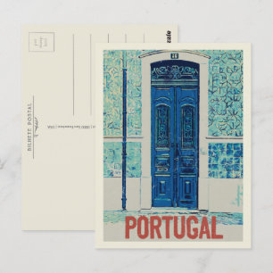 Door, traditional tiles in Portugal illustration Postcard