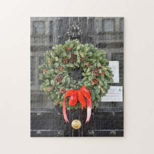 Door with Christmas Wreath, London, England UK Jigsaw Puzzle