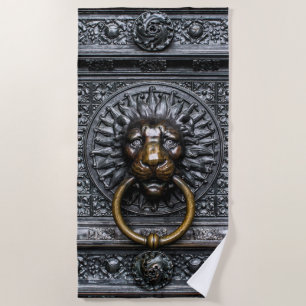 Doorknocker Lion - Black / Gold Beach Towel