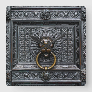Doorknocker Lion - Black / Gold Square Wall Clock