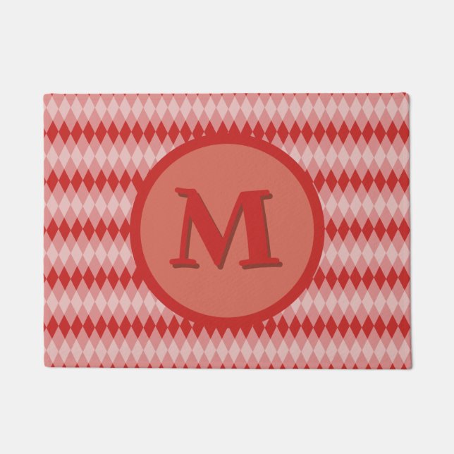 Doormat - Argyle Pattern in Red with Monogram (Front)