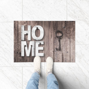 Doormat House Keys on Faux Wood