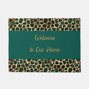 Doormat in Faux Gold and Teal Leopard Design