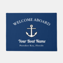 Doormat Navy Blue Welcome Aboard Anchor Boat Name 