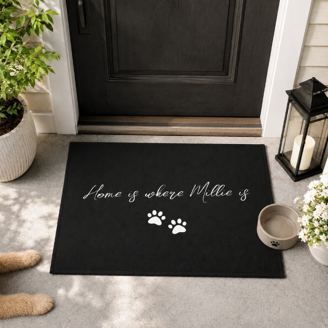 Doormat | Personalized Pet Lover Entryway Welcome  (Personalized pet doormat with custom name and paw prints for dog and cat loving homes)