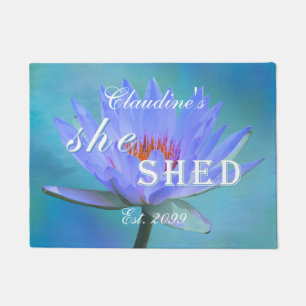 Doormat Rug She Shed Shades of Blue Water Lily