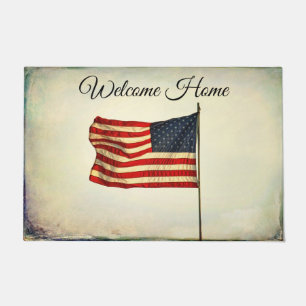 Doormat "Welcome Home" with American Flag. Rustic