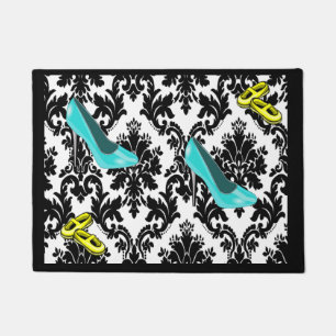Doormat white black blue shoes