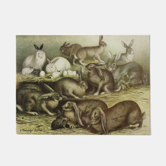 Doormat with group of vintage rabbits & bunnys
