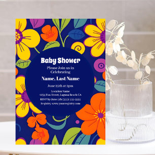 Dopamine Baby Bliss – Bold Retro Colourful Florals Invitation