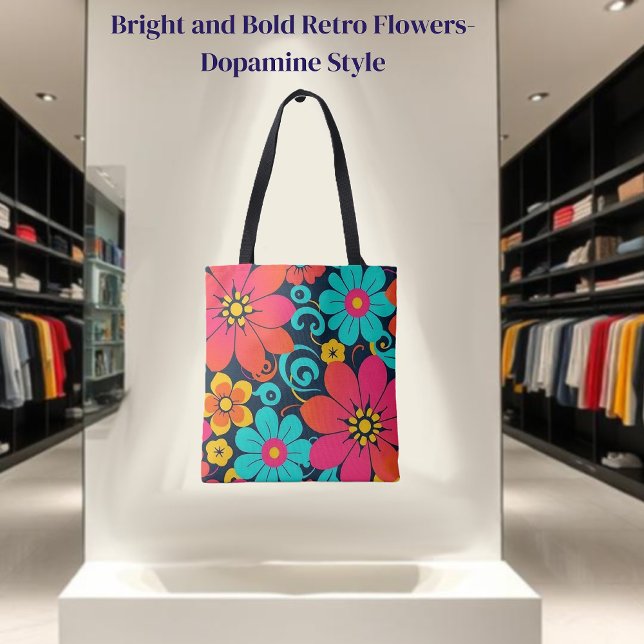 Dopamine Decor– Bright Funky Flowers-Retro Tote Bag (Dopamine Decor– Bright Funky Flowers-Retro Tote Bag )