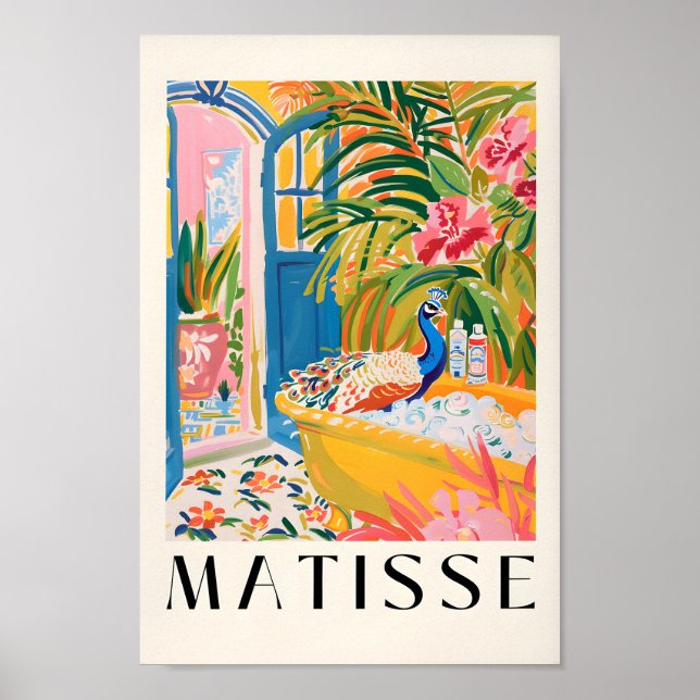 Dopamine Decor, Peacock In Bathtub Art Print, Funn Poster (Front)