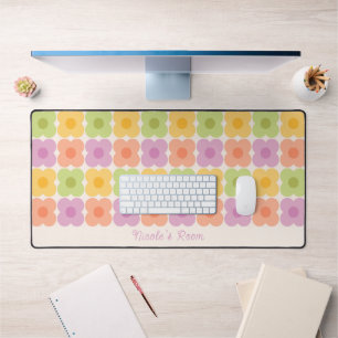 Dopamine Decor Retro Floral 70s Pastel With Name Desk Mat