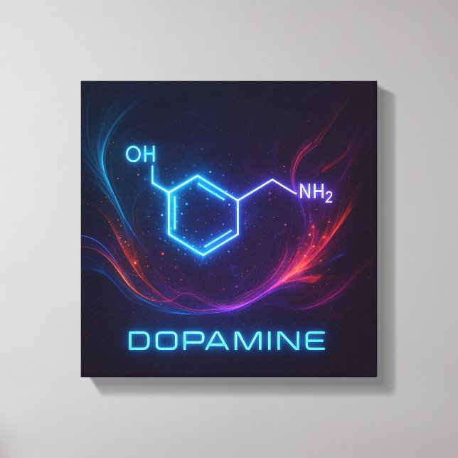 Dopamine Energy Flow – Abstract Molecular Neon  Canvas Print (Front)