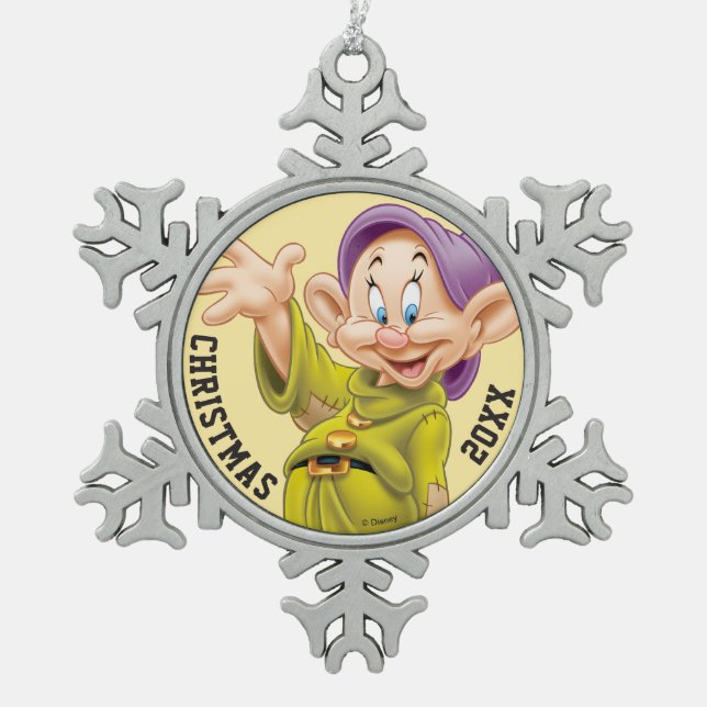 Dopey Waving Snowflake Pewter Christmas Ornament (Front)