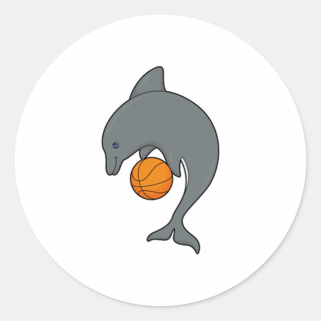 Dophin as Basketball player with Basketball Classic Round Sticker (Front)