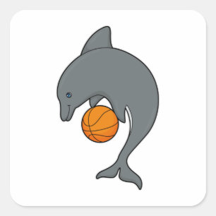Dophin as Basketball player with Basketball Square Sticker