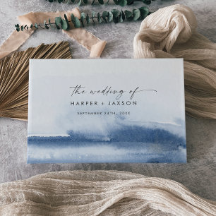 D'or Aquarelle moderne   Livre d'hôtes Mariage bleu