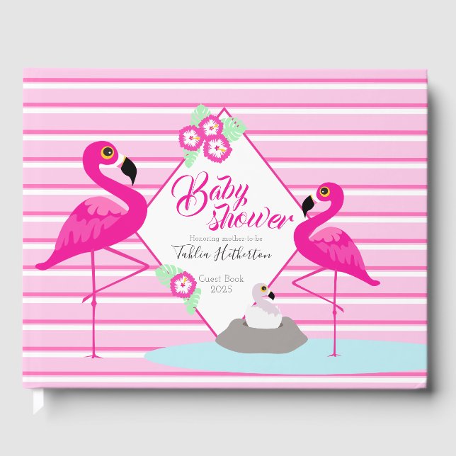 D'or baby shower graphique Flamant rose rose vif livre  (Recto)