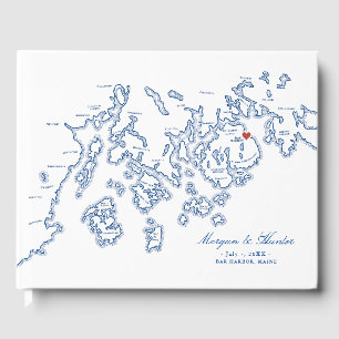 D'or Bar Harbour Maine Map Livre d'invité Mariage à cou