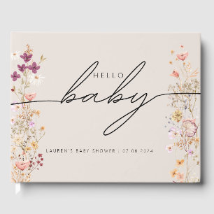 D'or Beige Boho Chic Fleur sauvage Baby shower Livre d'