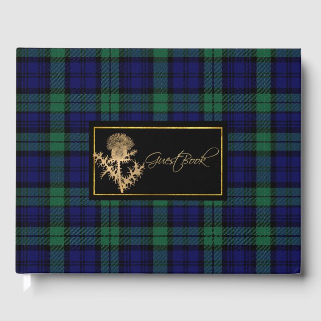 D'or Black Watch Plaid et Thistle Mariage livre d'invit (Recto)