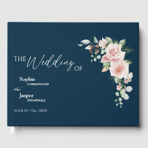 D'or Blush Floral Navy Mariage Livre d'invité