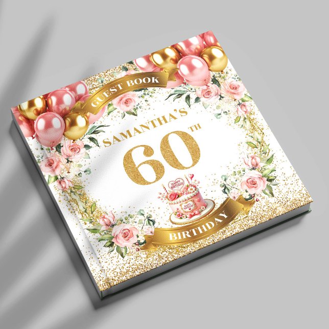 D'or Boho 60e Anniversaire Livre d'invités Petal Glow (Delicate Boho 60th Birthday Guest Book Petal Glow

)