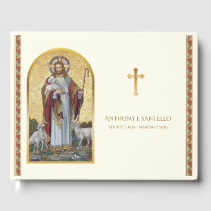 D'or Bon Pasteur Jésus Funeral Memorial Livre d'invité