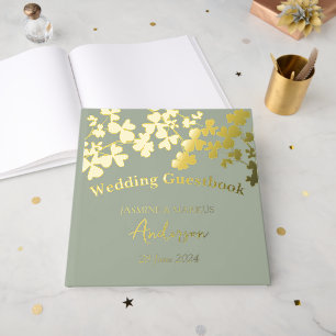D'or Bouquet Feuille de trèfle Mariage livre d'hôtes
