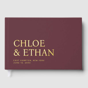 D'or Burgundy Moderne Mariage Foil Livre d'invité