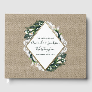 D'or Calla Lily Burlap et Lace Mariage livre d'hôtes