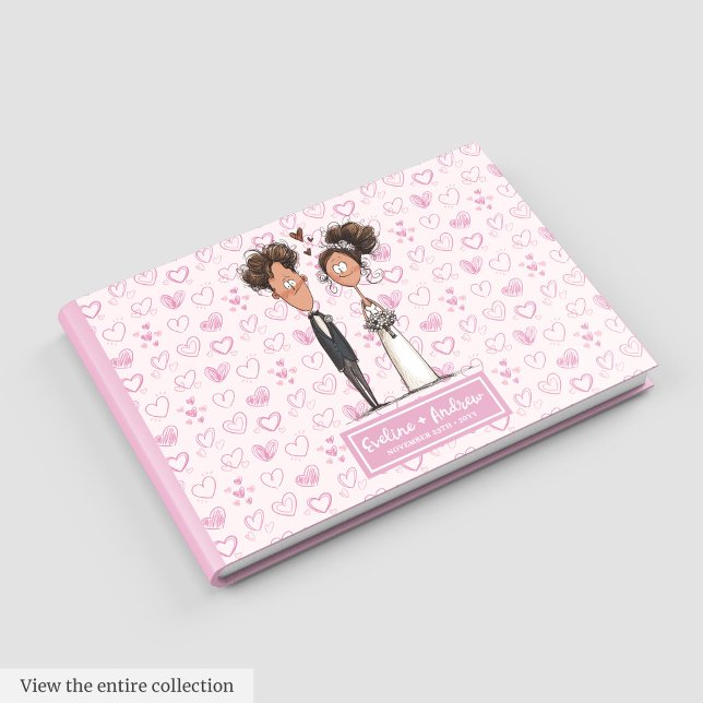 D'or Cartoon personnalisé Funny Mariage Couple Livre d' (Custom Funny Cartoon Wedding Couple Guest book)
