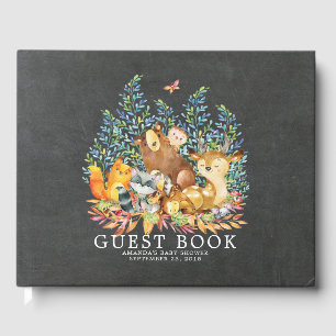 D'or Chalkboard Woodland Baby shower Livre d'invité