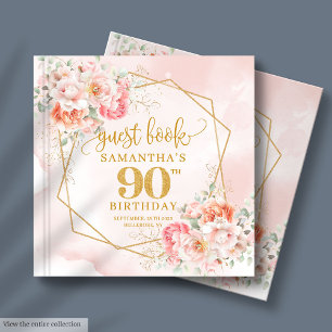 D'or Chic Pale Rose Gold Floral 90 Anniversaire Livre d