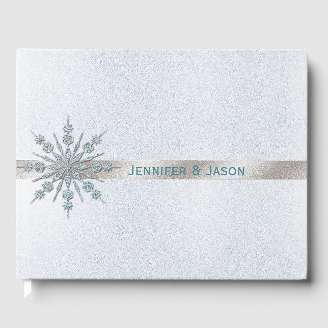 D'or Crystal Snowflake Hiver Mariage Livre d'invités (Recto)