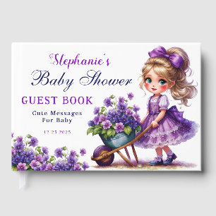 D'or Cute Girl Purple Flower Baby shower Livre d'invité