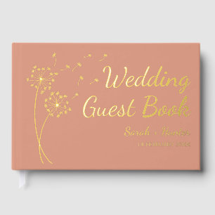 D'or Dandelion Flower Gold Foil Mariage livre d'hôte