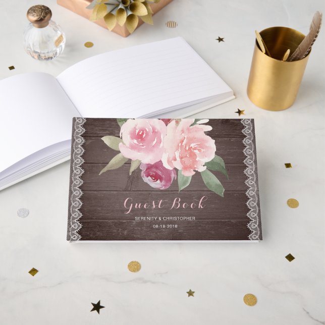 D'or Dentelle florale rustique aquarelle livre d'hôtes  (Recto ouvert)