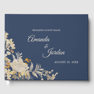 D'or Dusty Blue Autumn Boho Mariage livre d'hôtes