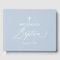 Dusty Blue Croix Blancs Boy Baptism Livre d'invité