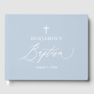 D'or Dusty Blue Croix Blancs Boy Baptism Livre d'invité
