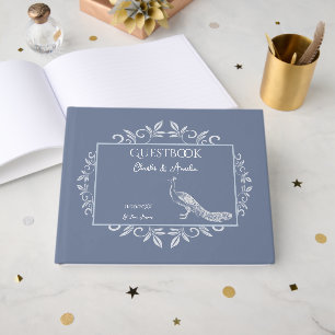 D'or Dusty Blue Peacock fleurit Mariage livre d'hôtes