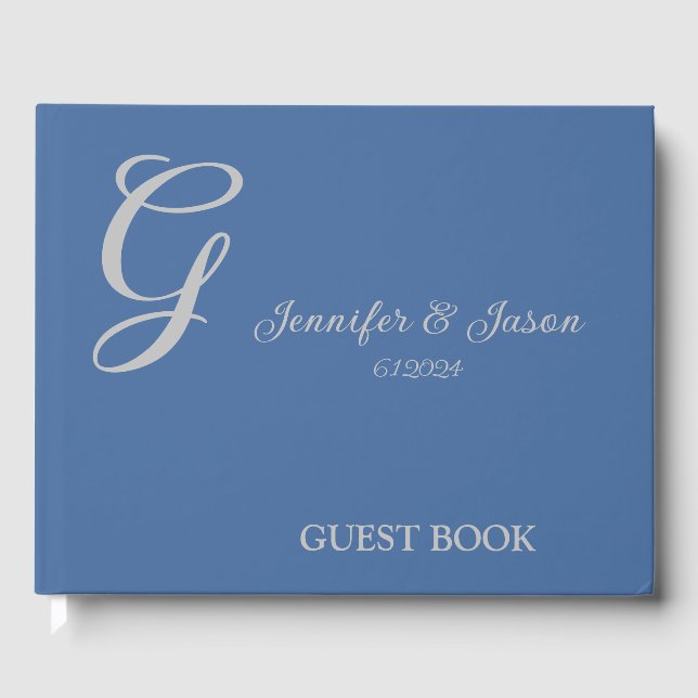 D'or Dusty Blue Personnalisé Mariage Livre d'invité (Recto)