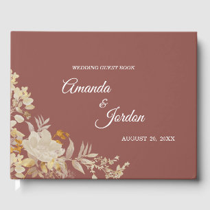 D'or Dusty Rose Automne Boho Mariage livre d'hôtes