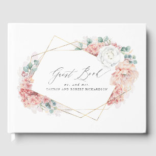 D'or Dusty Rose Floral Elegant Peach Mariage livre d'hô